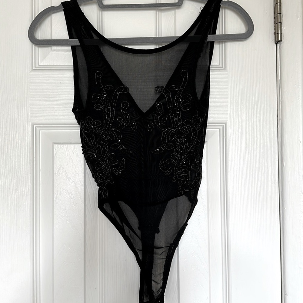 Windsor thong sheer sequin bodysuit